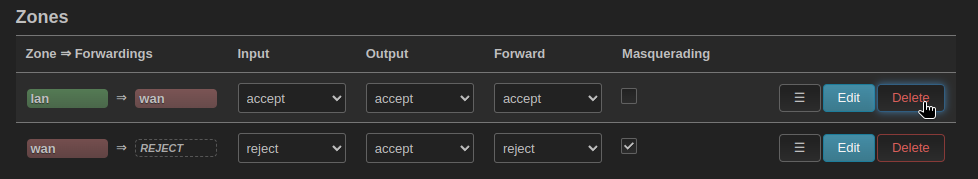 delete firewall zones
