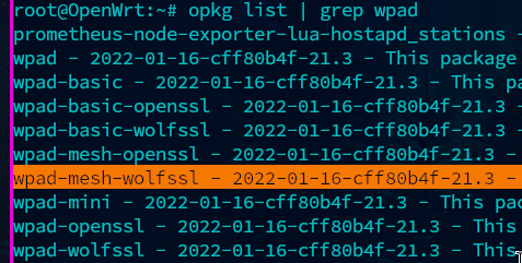 listing openwrt packges on the command line and using grep to find wifi packages.